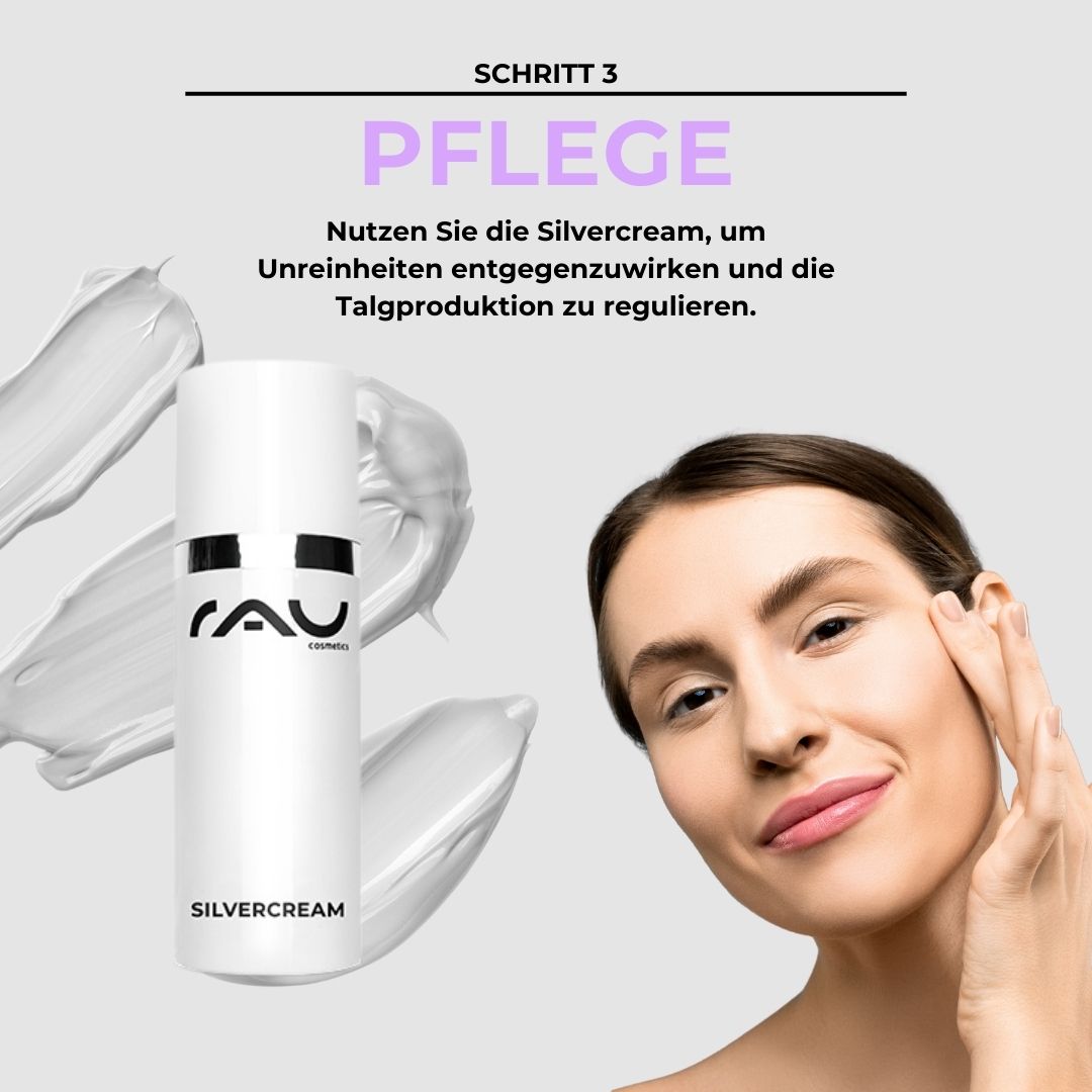 不纯净油性皮肤的基本护理程序 RAU Cosmetics Pflegeset für unreine, fettige Haut – Set mit Reinigungsgel, Tonic, Serum und Creme zur Regulierung von Talgproduktion und Porenverfeinerung
