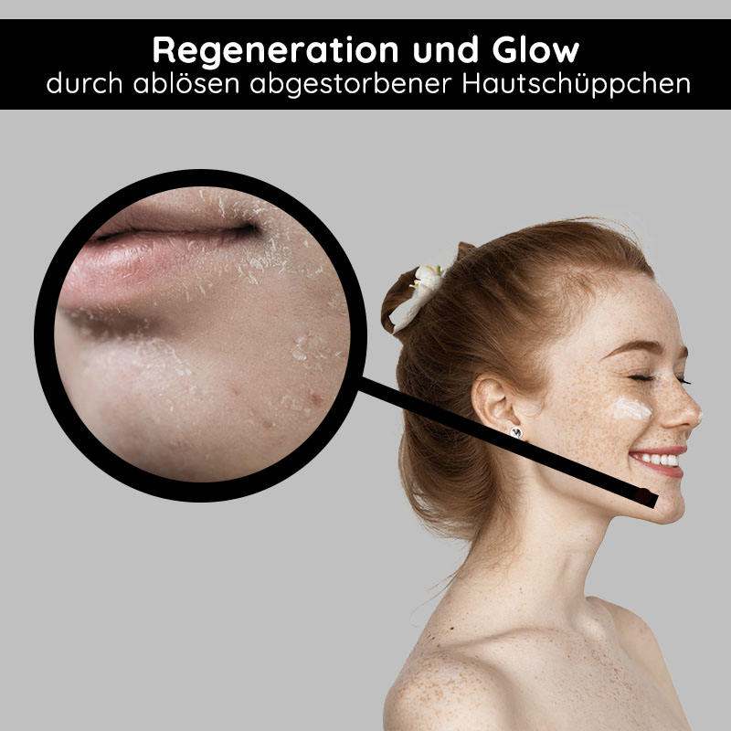 果酸去角质 100 毫升 含 BHA 的果酸去角质产品 Regeneration und Glow durch Fruchtsäurepeeling, Hautschüppchen abgelöst, Hautpflege für klare und strahlende Haut.