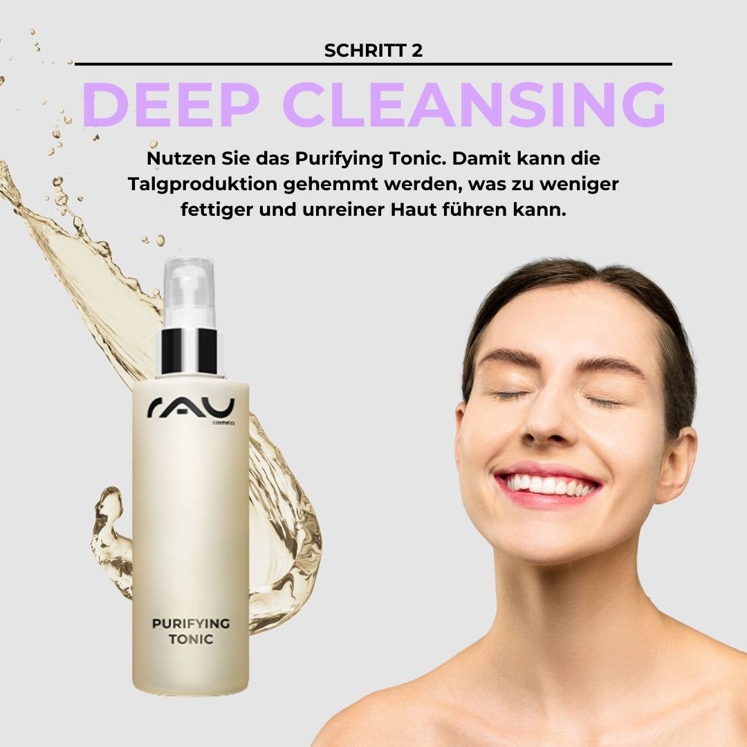 不纯净油性皮肤的基本护理程序 RAU Cosmetics Pflegeset unreine, fettige Haut – Basis Routine mit Reinigungsgel, Spezial Tonic und Anti-Unreinheiten-Creme zur Regulierung von Talgproduktion und Porenverfeinerung