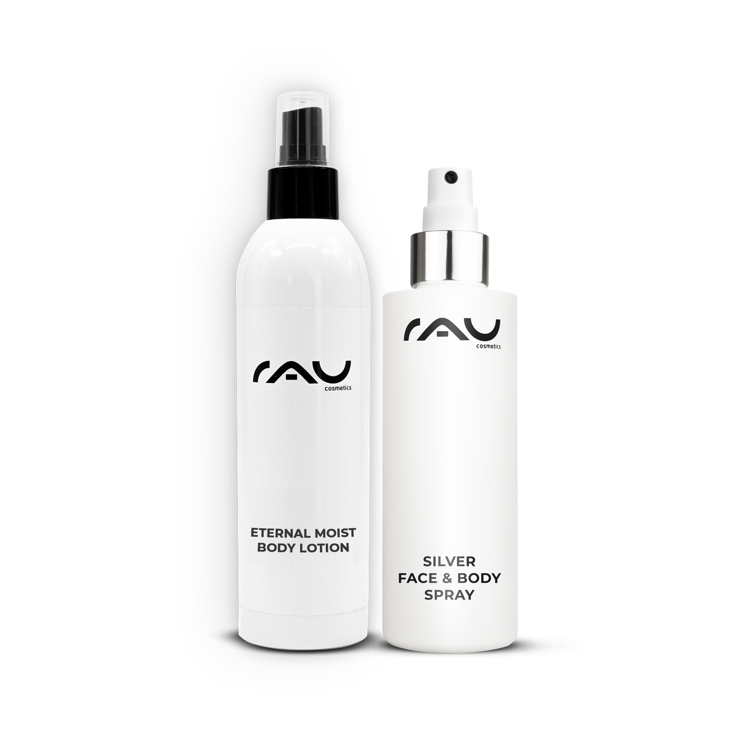 Body Bundle 1 - Silver Face & Body Spray + Eternal Moist Bodylotion Eternal Moist Body Lotion und Silver Face & Body Spray von RAU Cosmetics, im V-Day Bundle enthalten für Feuchtigkeit und Hautschutz.